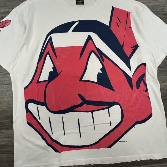 Vintage Cleveland Indians Shirt Mens XXL MLB AOP Chief Wahoo Starter 90s - Picture 3 of 10
